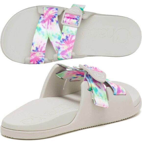 NIB Chaco Chillos Womens Size 9 Light Tie Dye Beige Slide Sandals‎ Rainbow NEW - Picture 1 of 9